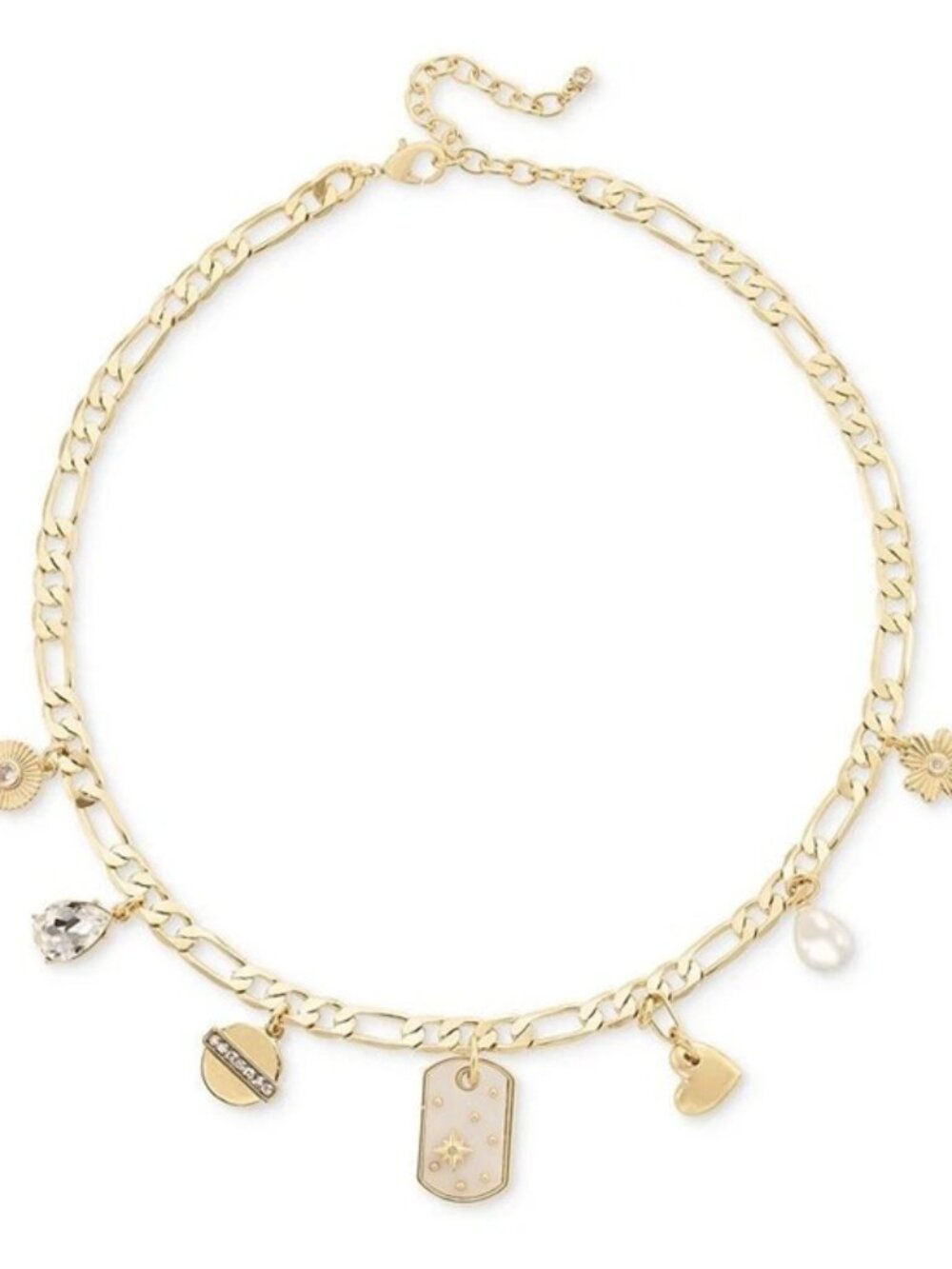 ON 34th Gold Disc, Dog Tag, Flower, Heart, Pearl, Teardrop Charms Necklace - Picture 2 of 7